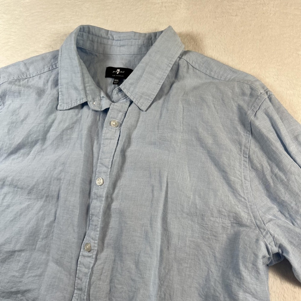 7‎ For All Mankind Shirt Mens 2XL Blue Linen Cotton Long Sleeve Button Up Casual